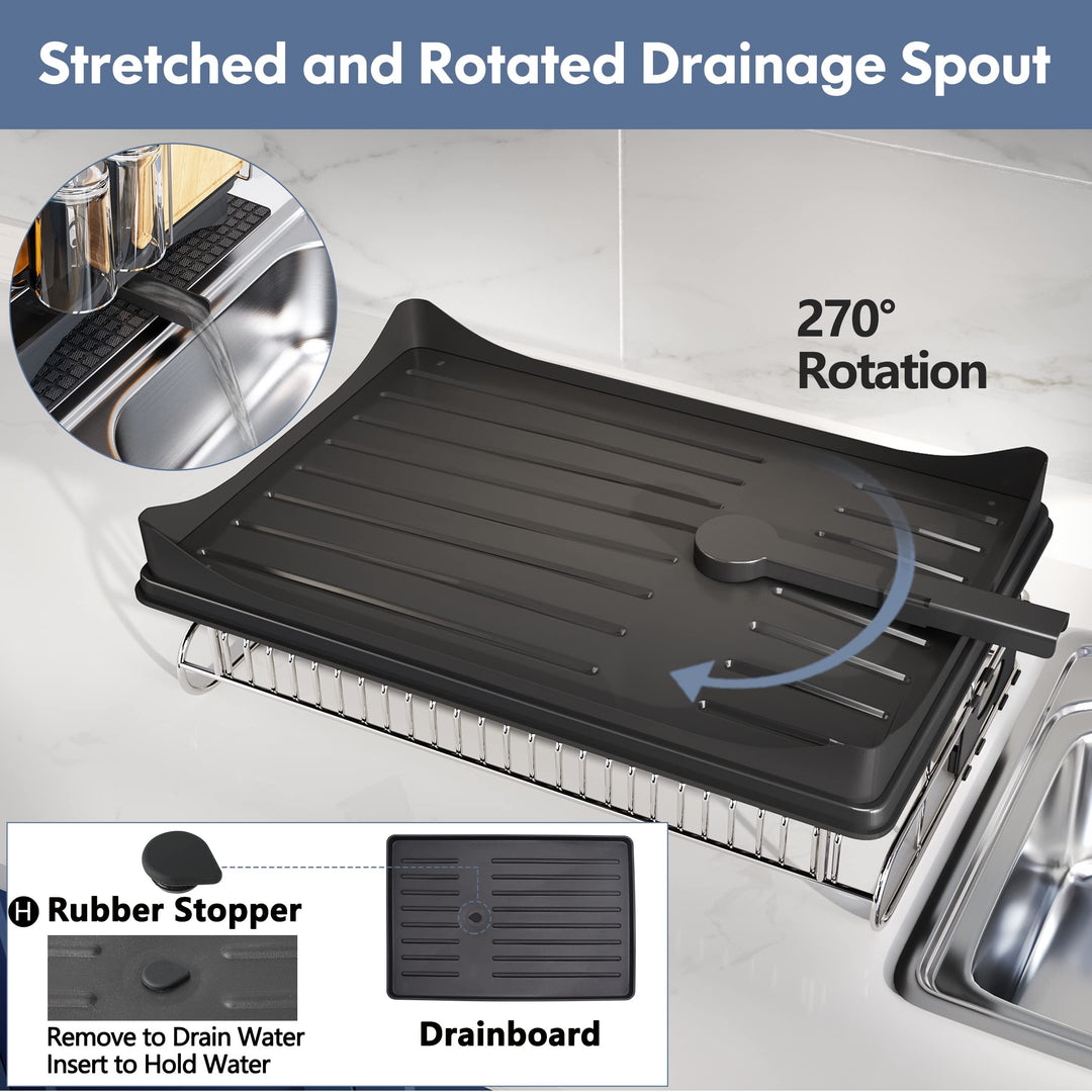 2 Tier Kitchen Stainless Steel Dish Rack with Cutlery Holder and Drainboard Silver - Diamond Home USA