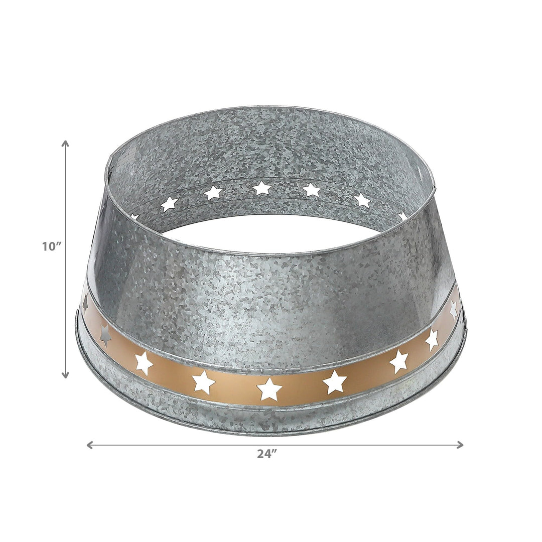 Christmas Galvanized Tree Collar with Stars Silver Metal - Diamond Home USA