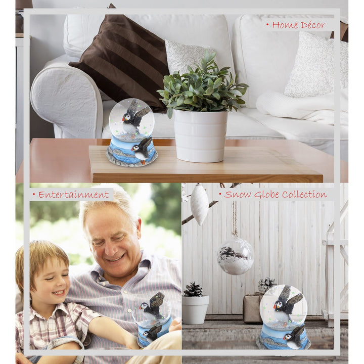 Global Puffin Snow Globe Figurine with Sparkling Glitter 3lx3w3.5h Inches - Diamond Home USA