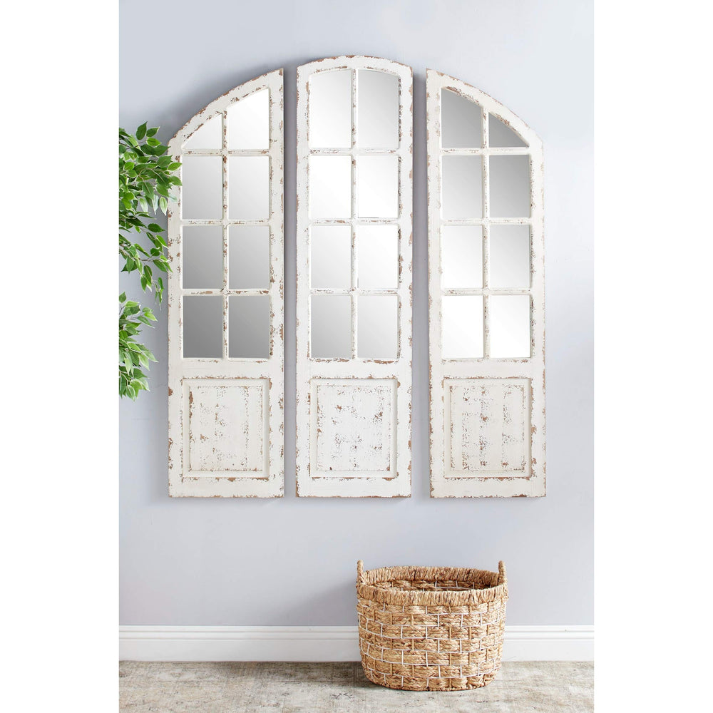 Large White Wood 3-Panel Arched Wall Mirror W Window Frame 16 X 1 60 Vintage - Diamond Home USA