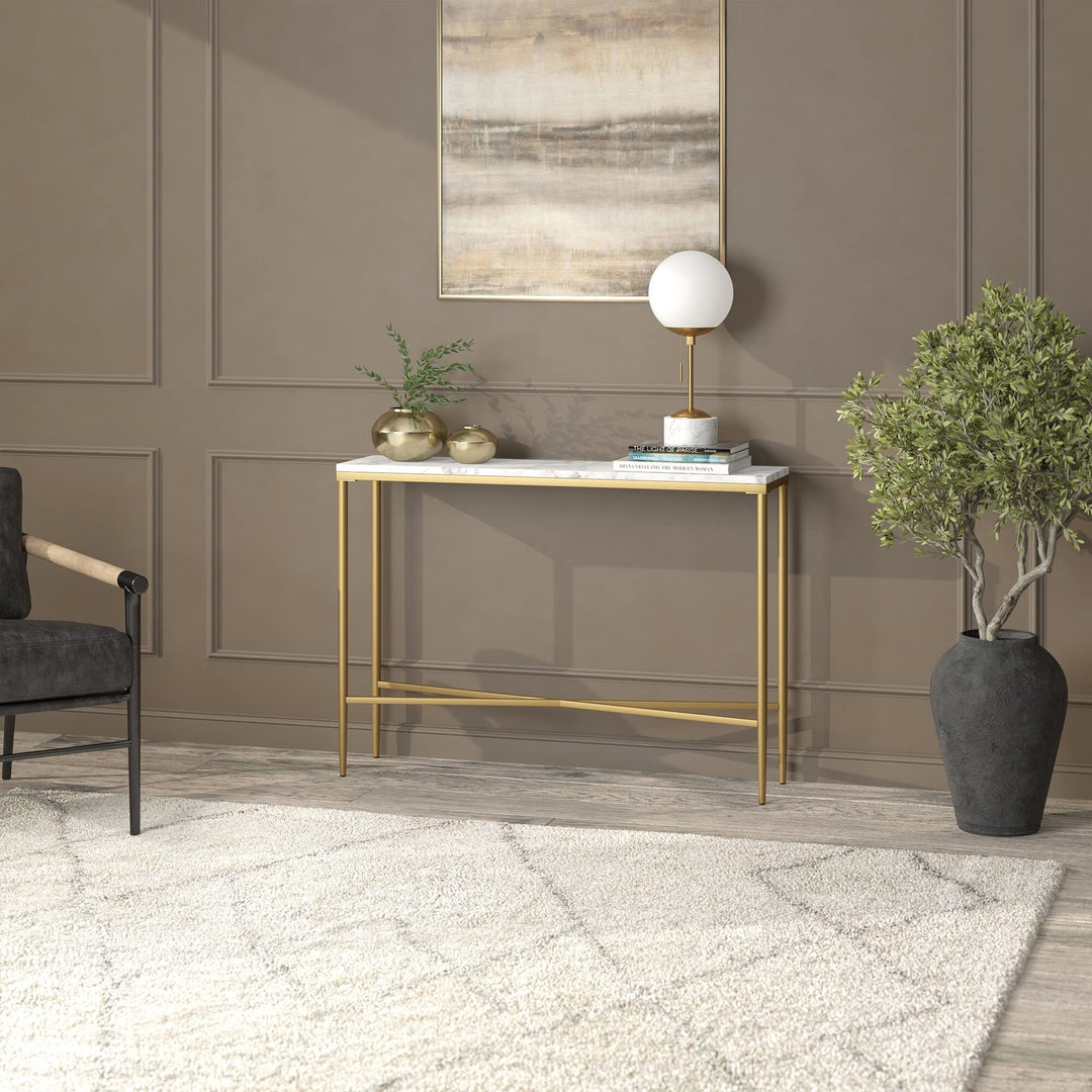 42" Wide Rectangular Console Table with Marble Top Gold Glam Mid-Century - Diamond Home USA