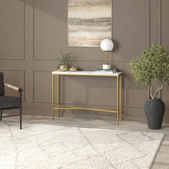 42" Wide Rectangular Console Table with Marble Top Gold Glam Mid-Century - Diamond Home USA