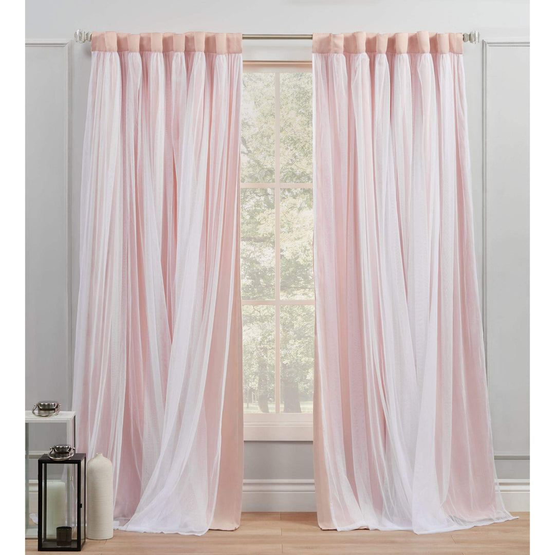 ATI Home Catarina Layered Solid and Sheer Hidden Tab/Rod Pocket Top Curtain Panel Pair