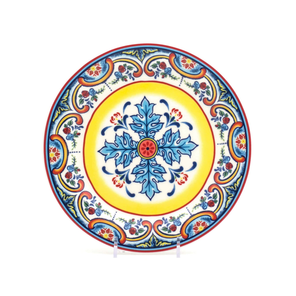 Euro Ceramica Zanzibar Ceramic 8" Salad Plate (Set Of 4) Blue Multi Color Yellow - Diamond Home USA