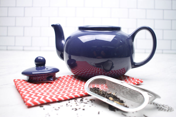 RSVP Large Stoneware 6-Cup Teapot Blue - Diamond Home USA