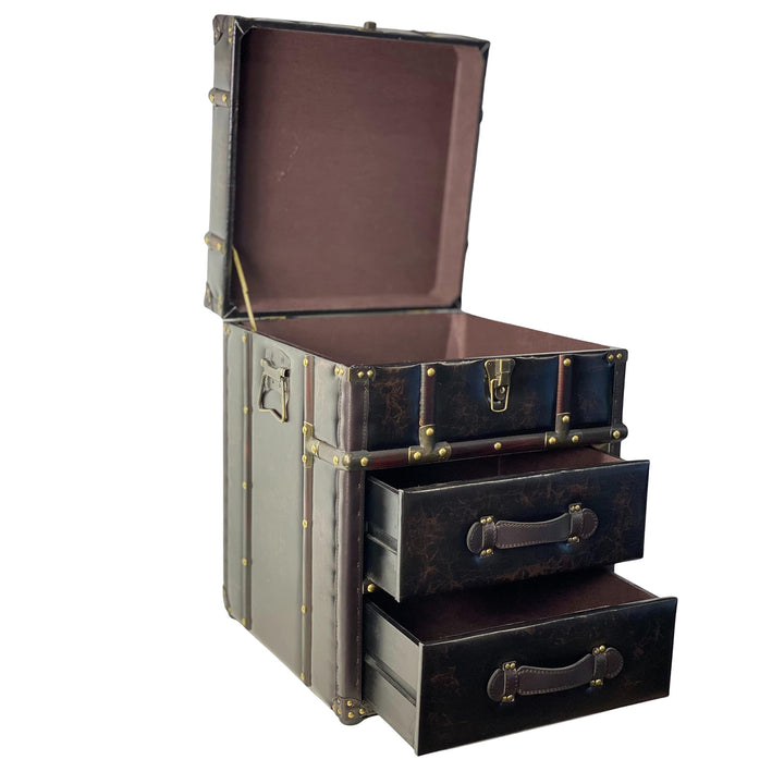 Vintage Vibes Leather and Wood Trunk Accent Side End Table Brown Casual - Diamond Home USA