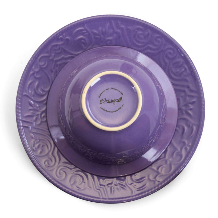 Lavender Field 16-Piece Dinnerware Set Purple Textured Casual Round Stoneware 16 - Diamond Home USA