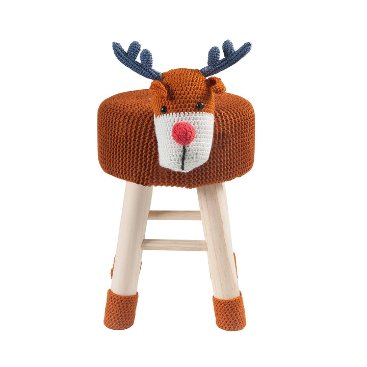 AC Pacific Woodland Deer Stool for Kids Animal Themed Wooden Ottoman Chair - Diamond Home USA