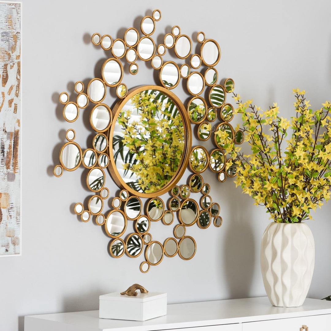 Modern Glam and Antique Goldleaf Metal Bubble Accent Wall Mirror Goldleaf - Diamond Home USA