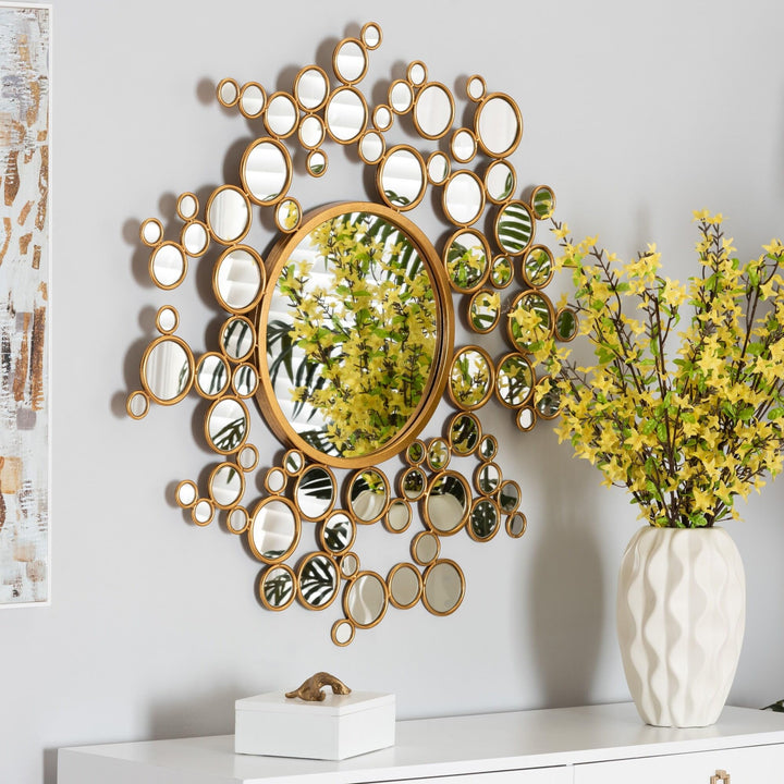 Modern Glam and Antique Goldleaf Metal Bubble Accent Wall Mirror Goldleaf - Diamond Home USA