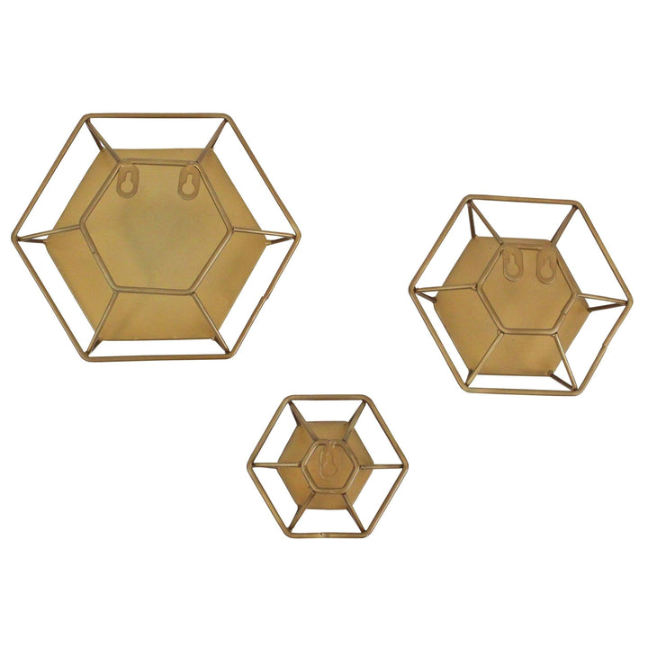 Hexagonal Hexagon Mirror Wall Mounted Mirrors Hanging Vertical Modern Gold Metal - Diamond Home USA
