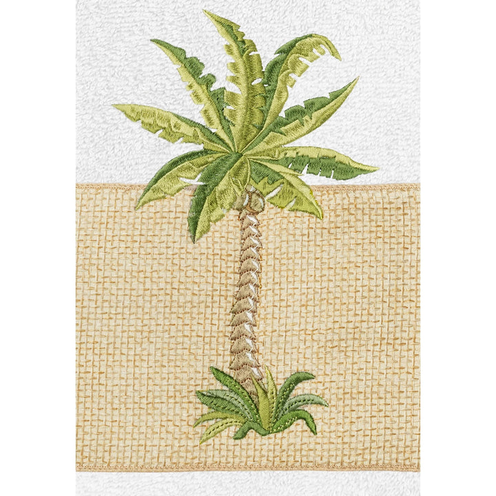 Turkish Cotton Palm Tree Embroidered White Hand Towels (Set of 2)F - Diamond Home USA