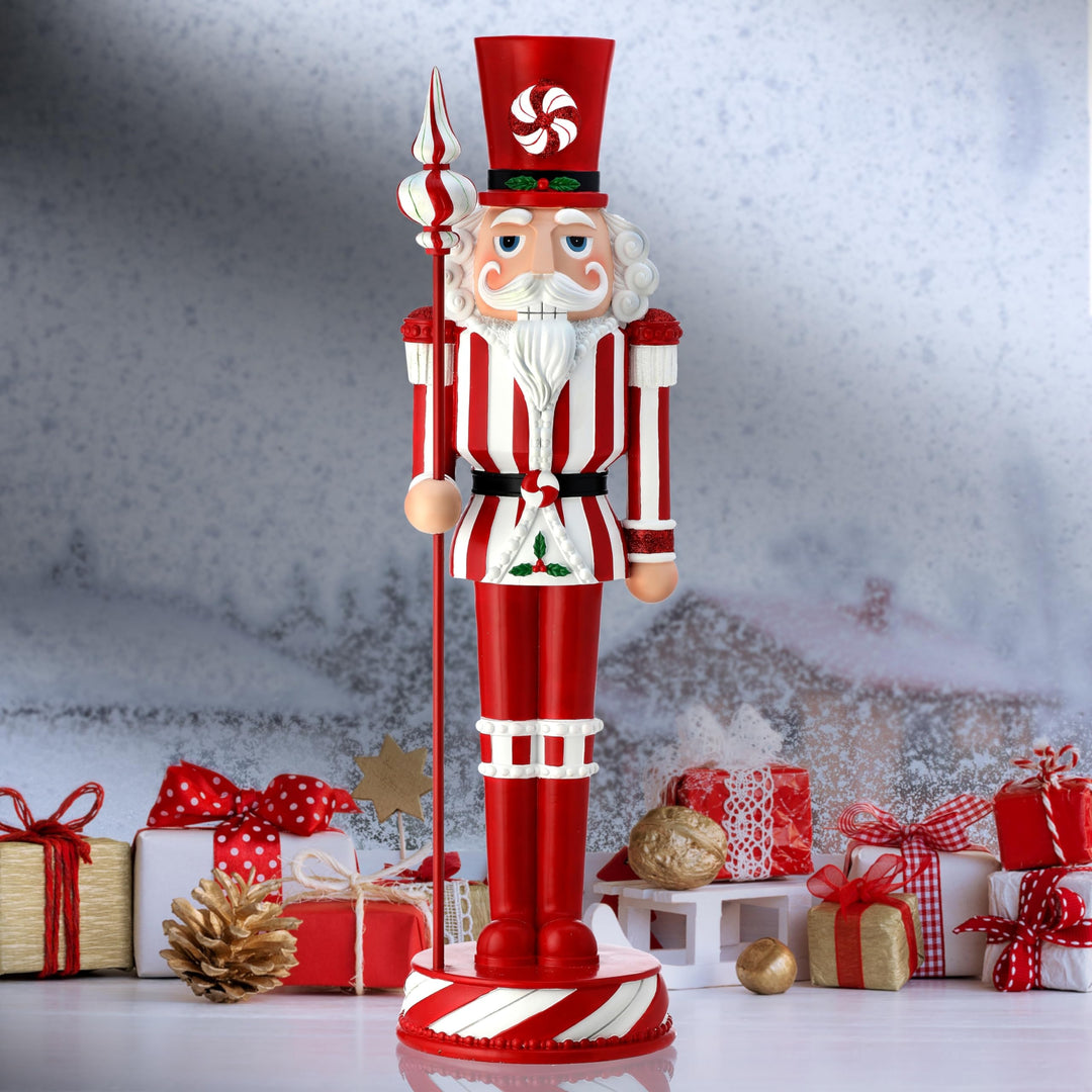 24" Resin Peppermint Nutcracker Red Polyresin