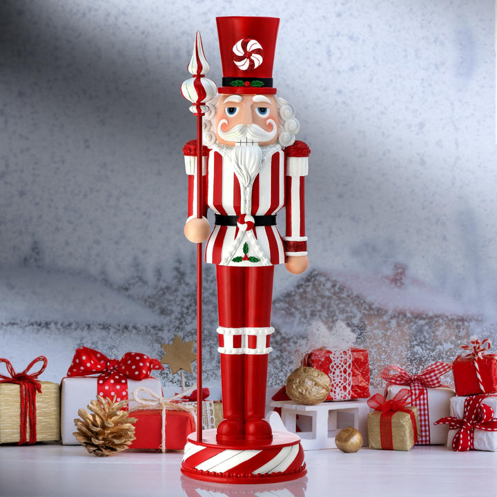 24" Resin Peppermint Nutcracker Red Polyresin