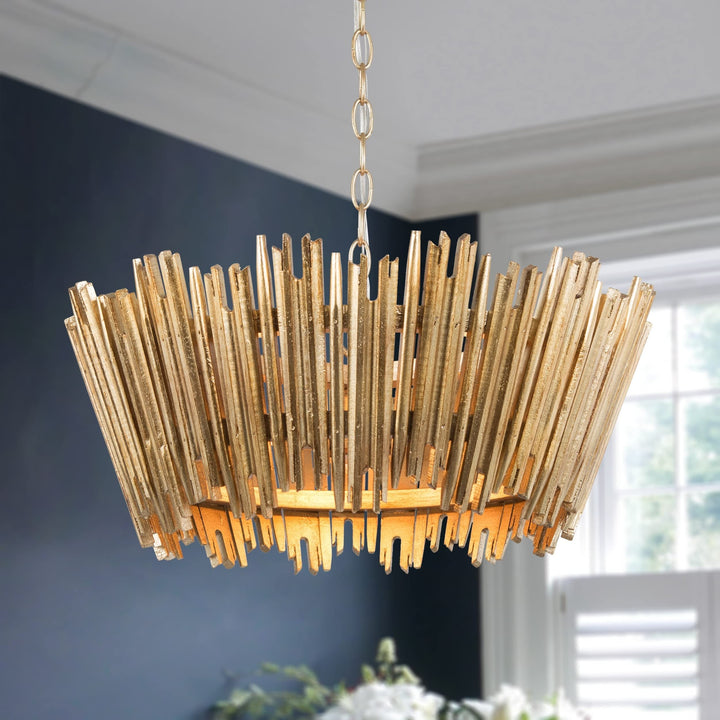 Mid-century Modern Farmhouse Gold Chandelier Wood Handmade Drum Lights for - Diamond Home USA