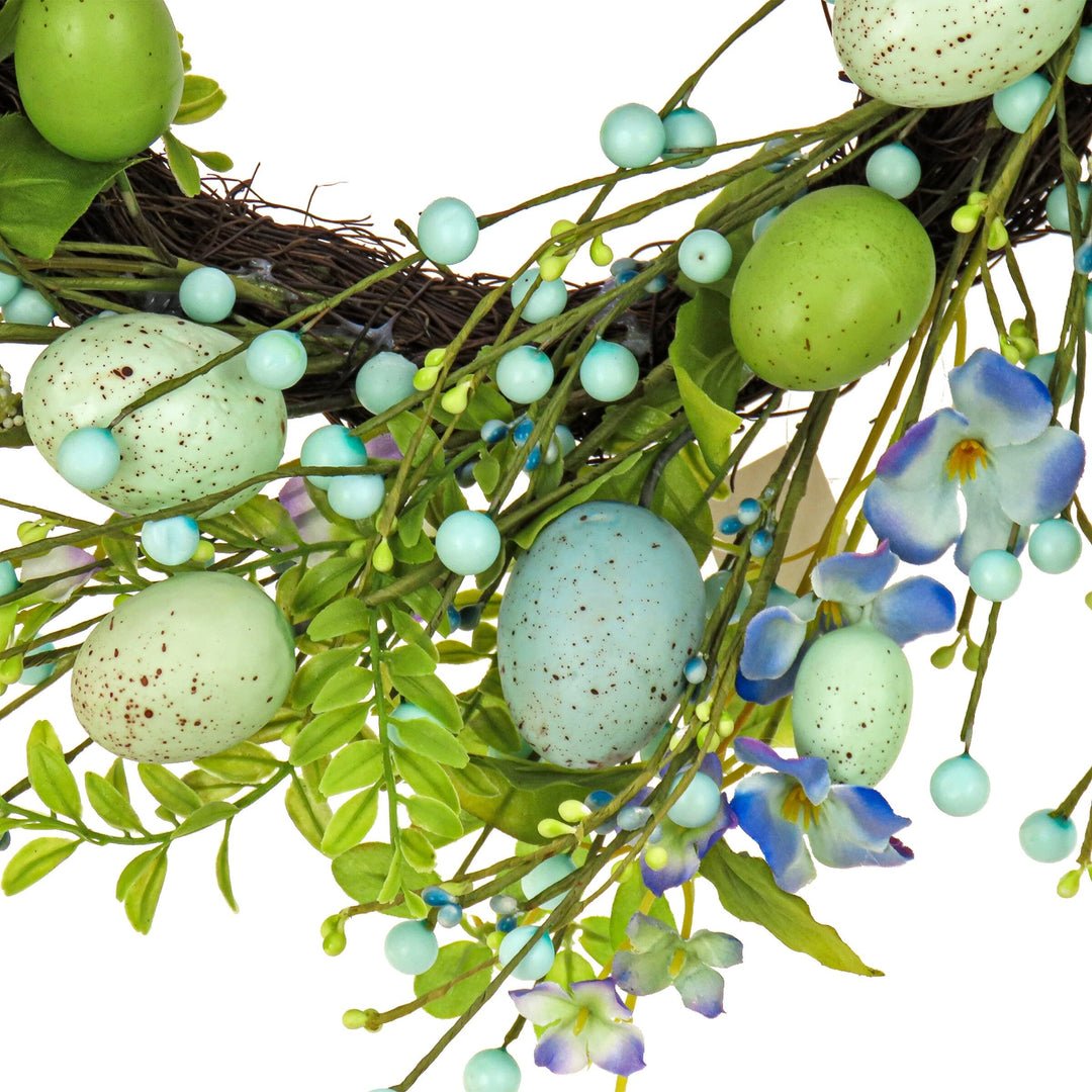 20" Flowering Blue and Green Easter Wreath Traditional Plastic - Diamond Home USA