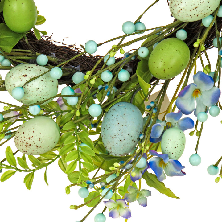 20" Flowering Blue and Green Easter Wreath Traditional Plastic - Diamond Home USA