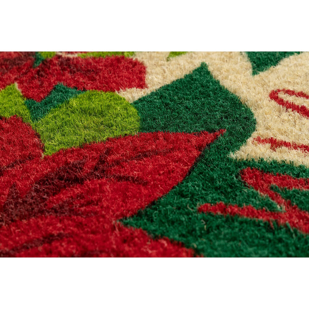 Poinsettia Welcome Handwoven Coconut Fiber Doormat Green Transitional - Diamond Home USA