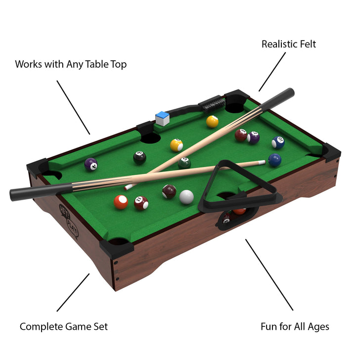 Mini Tabletop Pool Set- Billiards Game Includes Game Balls Sticks Chalk Brush - Diamond Home USA
