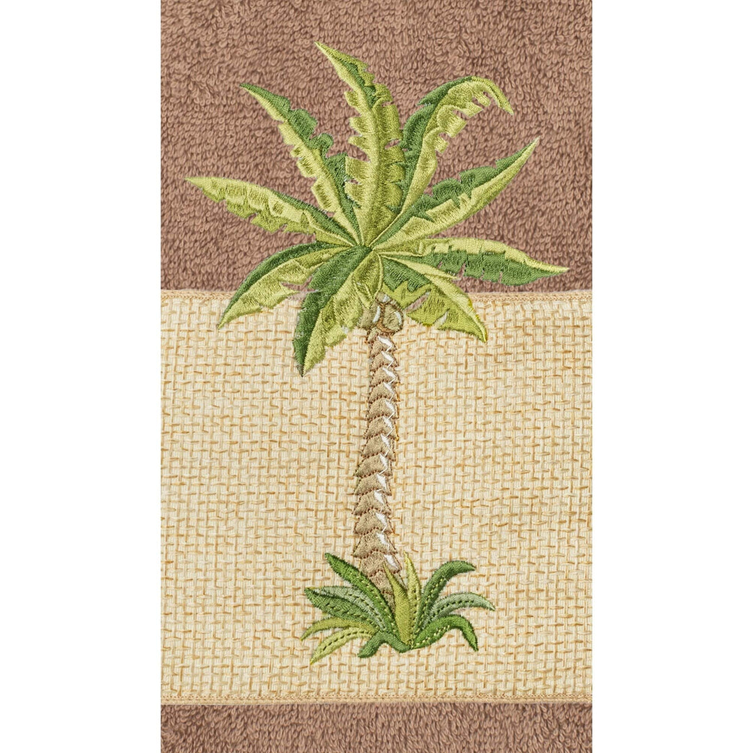 Turkish Cotton Palm Tree Embroidered Latte Brown 3-Piece Towel Set - Diamond Home USA