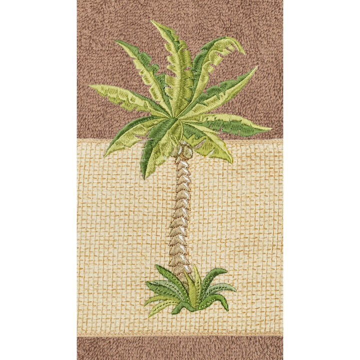 Turkish Cotton Palm Tree Embroidered Latte Brown 3-Piece Towel Set - Diamond Home USA