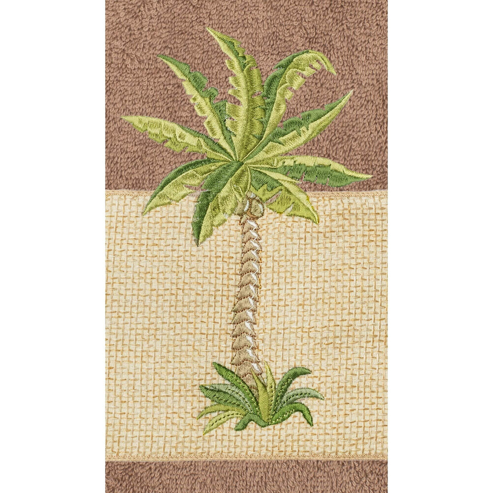 Turkish Cotton Palm Tree Embroidered Latte Brown Hand Towel Single Piece - Diamond Home USA