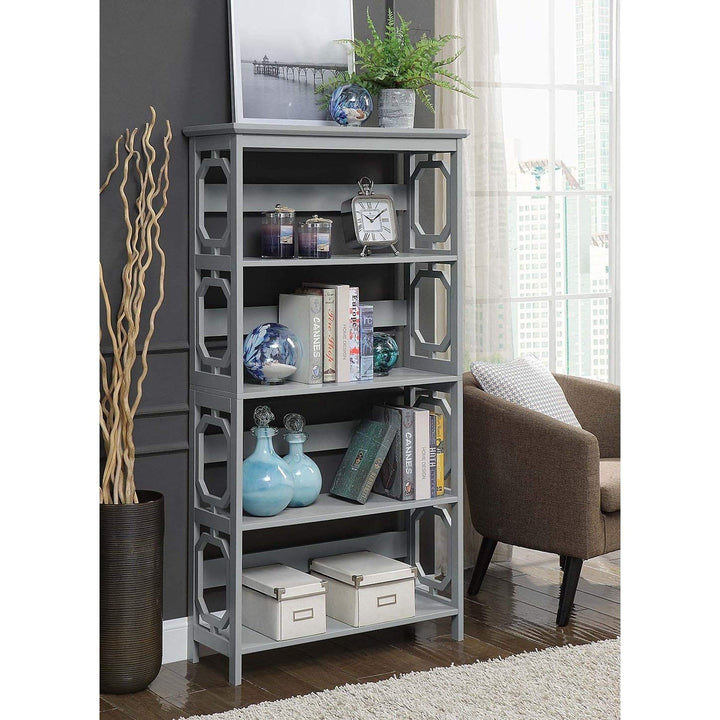Grey 5tier Bookshelf Ladder Trestle Bookcase Geometric Design Free Standing
