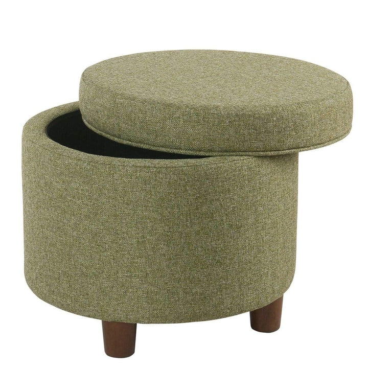 Green Tweed Round Storage Ottoman Solid Mid-Century Modern Fabric - Diamond Home USA