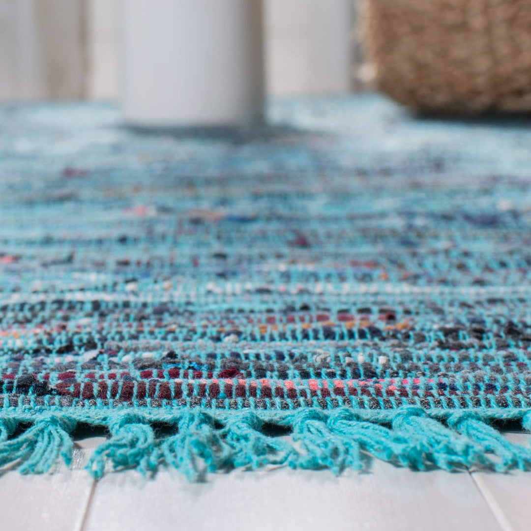 SAFAVIEH Rag Rug Collection Area Rug - 6' x 9' Blue & Multi Handmade Boho Stripe - Diamond Home USA