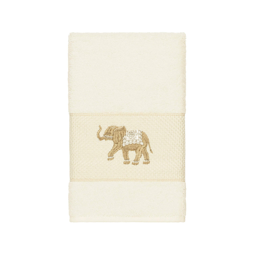 Turkish Cotton Elephants Embroidered Cream 3-Piece Towel Set Cream Terry Cloth - Diamond Home USA
