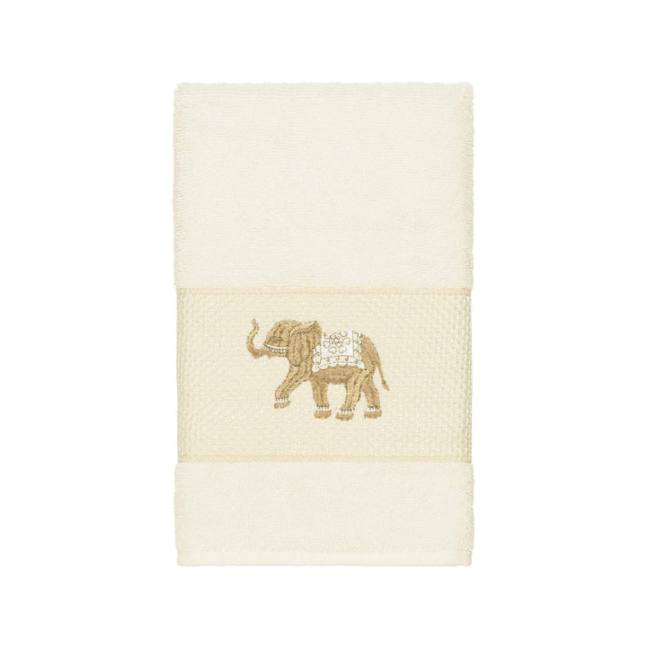 Turkish Cotton Elephants Embroidered Cream 3-Piece Towel Set Cream Terry Cloth - Diamond Home USA