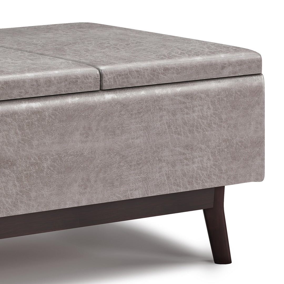 SIMPLIHOME Owen 34 Inch Wide Mid Century Modern Square Tray Top Storage Distressed Grey - Diamond Home USA