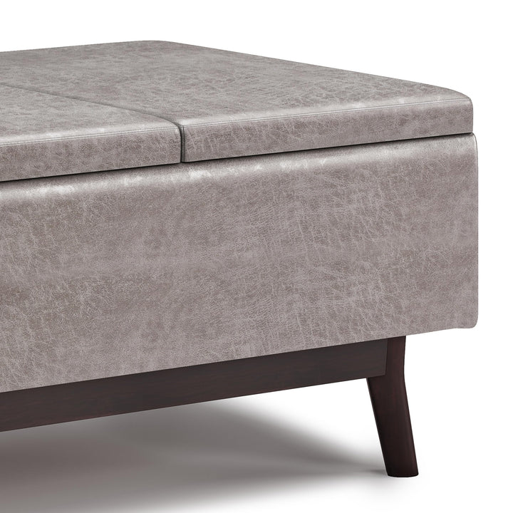 SIMPLIHOME Owen 34 Inch Wide Mid Century Modern Square Tray Top Storage Distressed Grey - Diamond Home USA