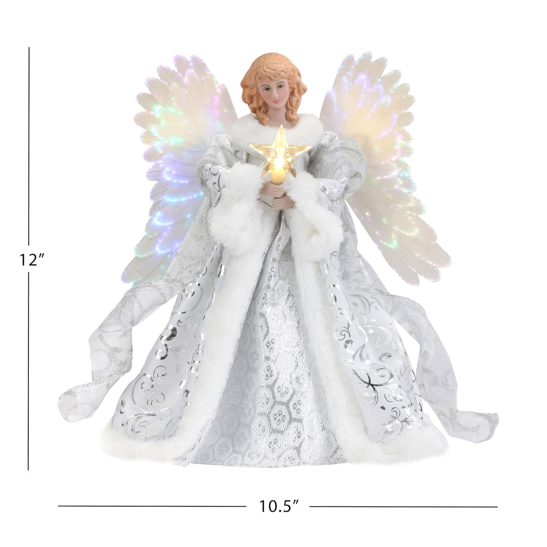 12" Fiber Optic Animated Tree Topper White Angel Red Plastic - Diamond Home USA