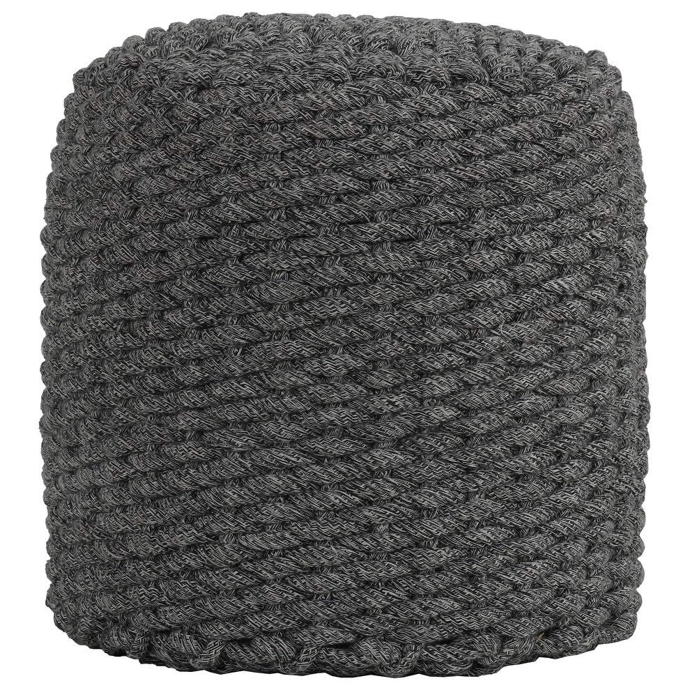 Round Rope Pouf Ottoman Grey Solid Casual Polyester Blend - Diamond Home USA