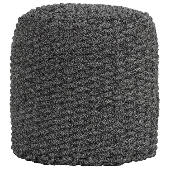 Round Rope Pouf Ottoman Grey Solid Casual Polyester Blend - Diamond Home USA