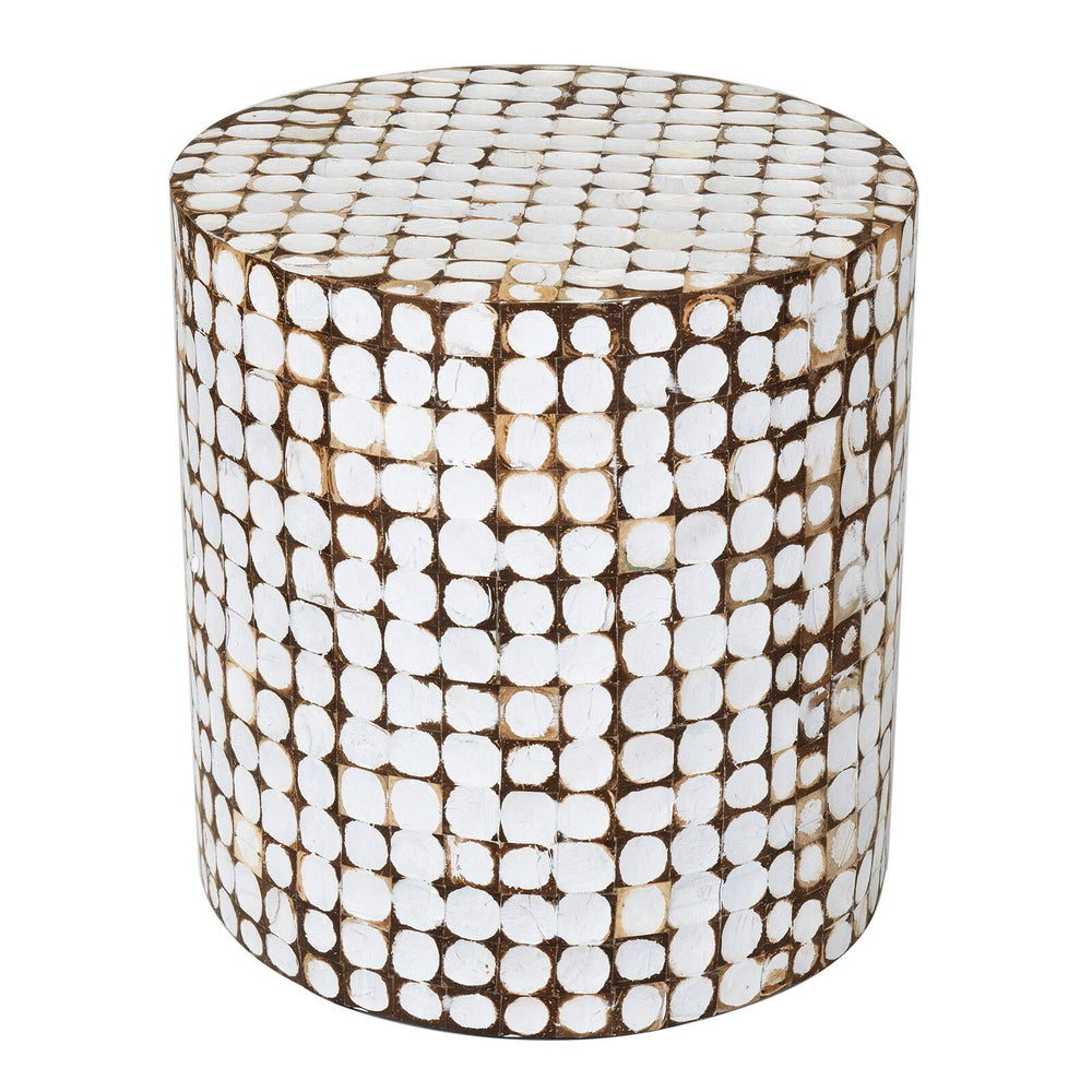 Accent Table 16" X 16.5" Brown White Bohemian Eclectic Nautical Coastal Round - Diamond Home USA