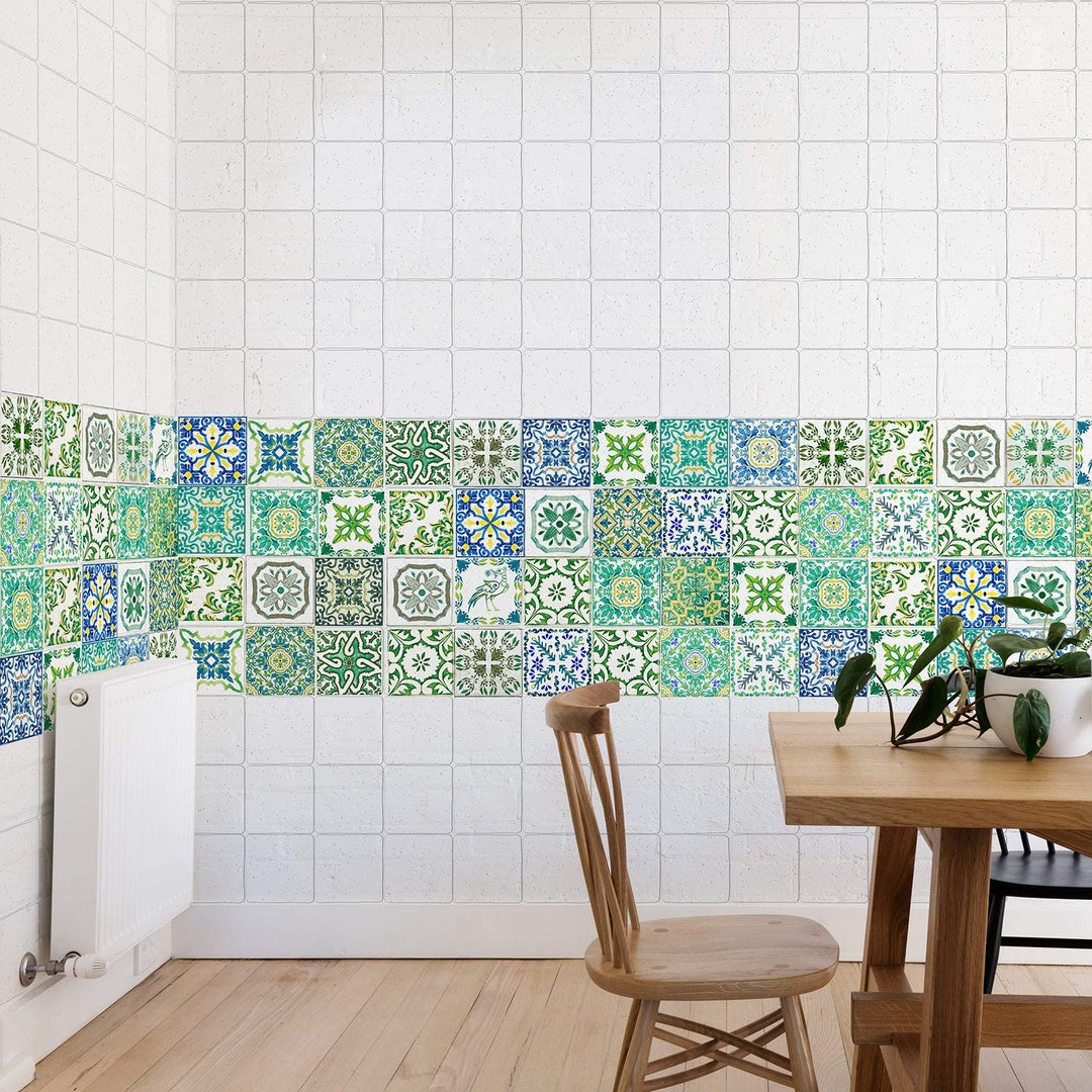 Turkish Green Tile Stickers Peel and Stick Wall Sticker Decal 24pcs 4"