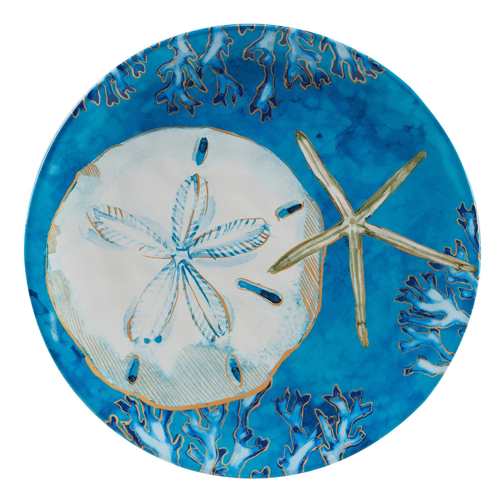 Shells 11-inch Dinner Plates Set Of 4 Blue Gold Grey Coastal Casual Farmhouse - Diamond Home USA