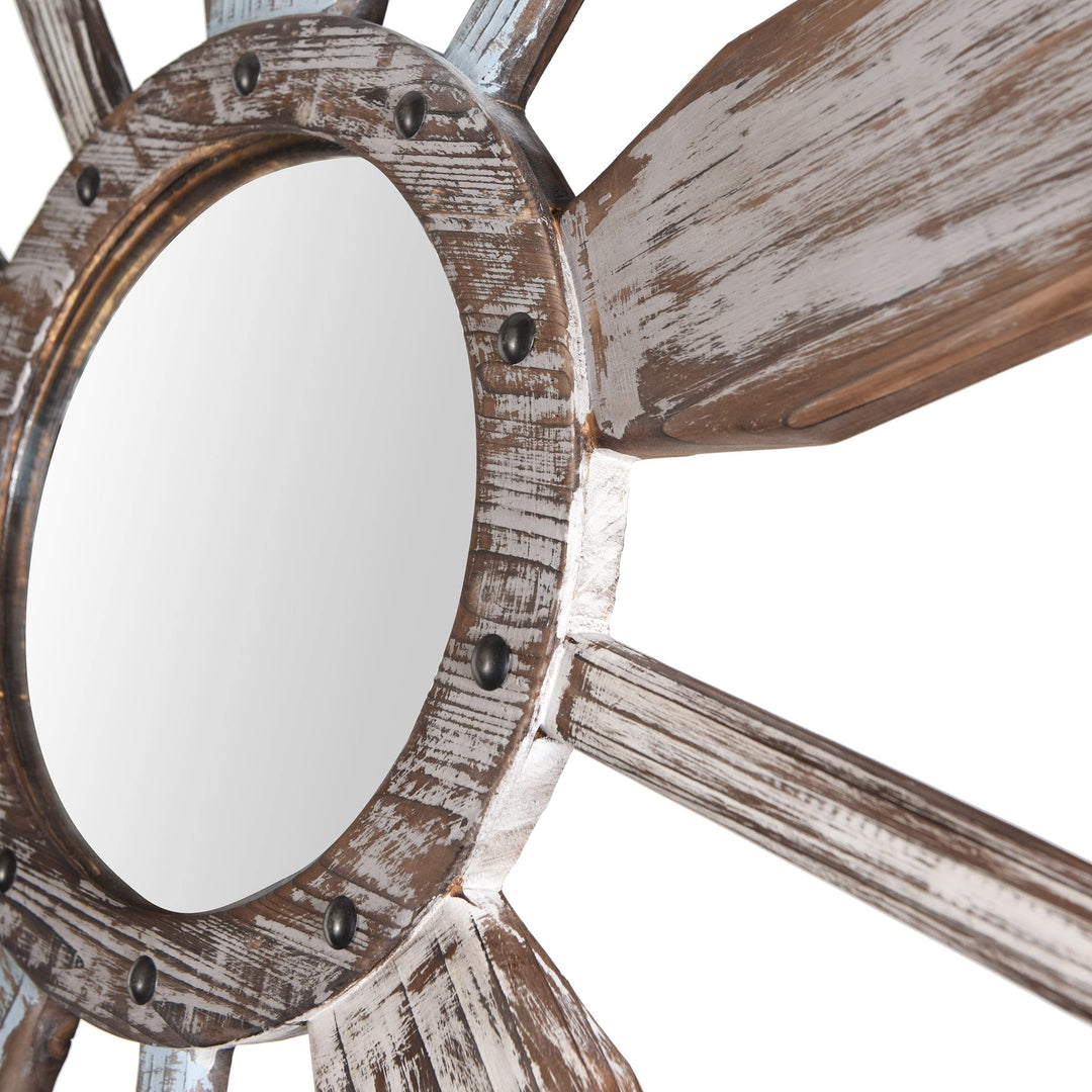 Weathered Boat Paddle Wall Mirror White Blue Finish Nautical Coastal Includes - Diamond Home USA