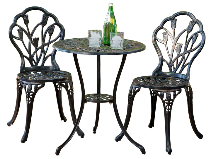 Nassau Cast Aluminum Outdoor Bistro Furniture Set Brown 23 by 23 by 26
