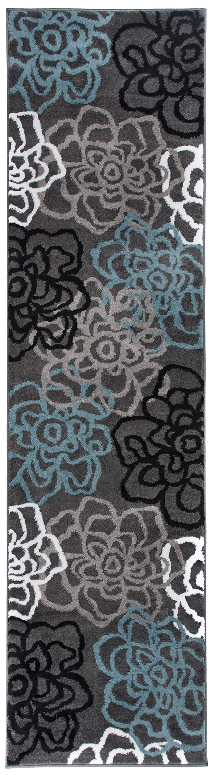 Rugshop Contemporary Modern Floral Abstract Flowers Easy Maintenance for Home 2' x 7'2" Runner - Dark Grey - Diamond Home USA