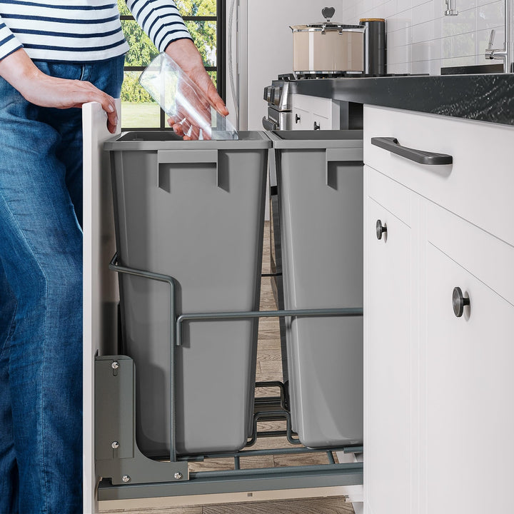 Resin Double 37qt Pull Out Kitchen Waste Containers 37qt+37qt Grey Plastic - Diamond Home USA
