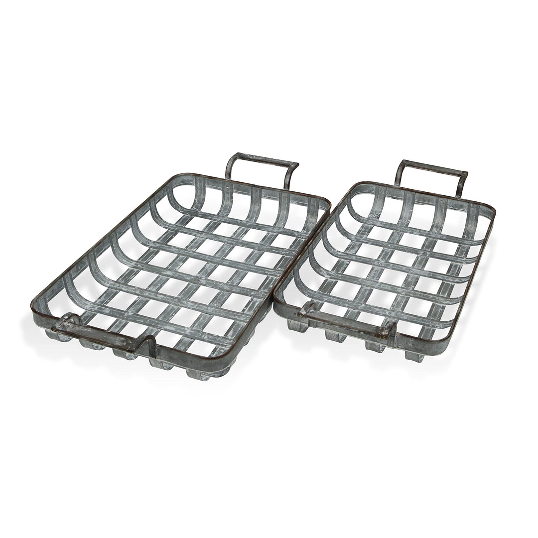 Cheungs Set of 2 Rectangular Woven Metal Side Handles Tray Gray - Diamond Home USA
