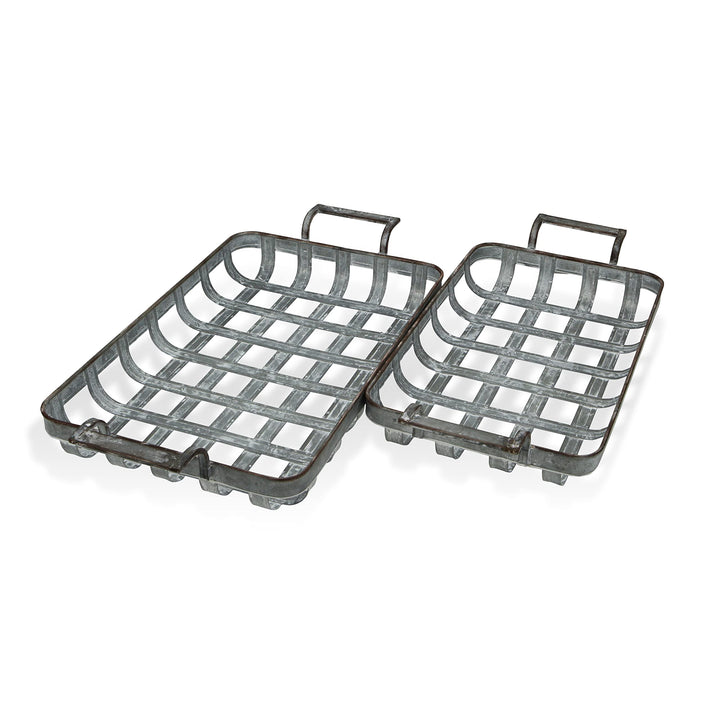 Cheungs Set of 2 Rectangular Woven Metal Side Handles Tray Gray - Diamond Home USA
