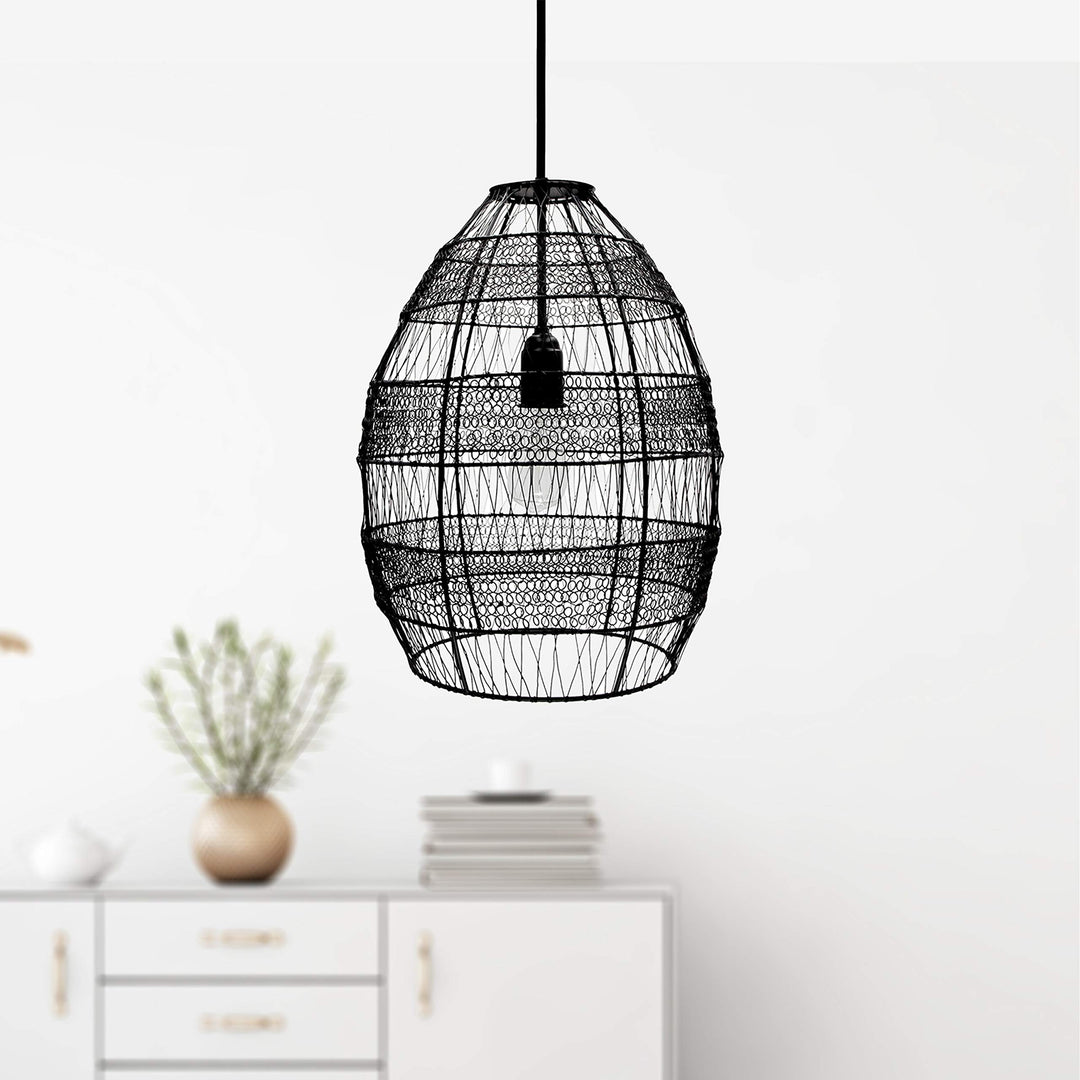 18.5-inch Woven Modern Cage Oversized 1-Light Pendant Black Industrial - Diamond Home USA