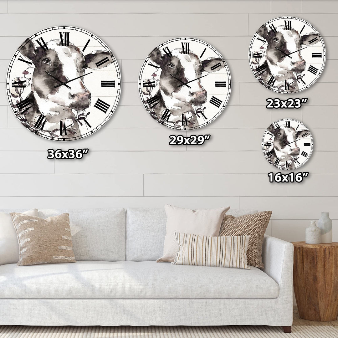 Design Art Designart 'Cow Portrait Country Life' Wildlife Large Wall Clock 23 - Diamond Home USA