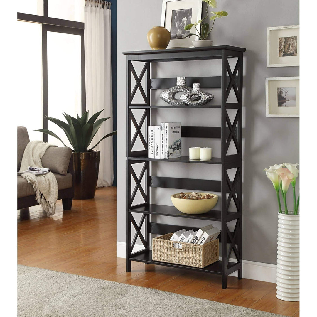 Black 5tier Bookshelf Ladder Trestle Bookcase Farmhouse Style Free Standing