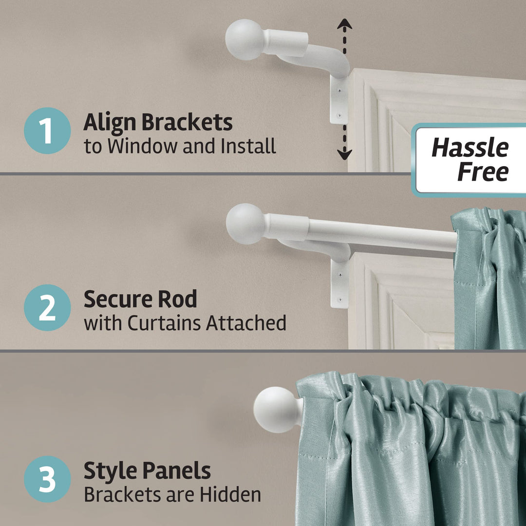 MAYTEX Easy Install Café Window Curtain Rod No Measuring Needed 48" with - Diamond Home USA