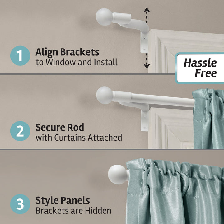MAYTEX Easy Install Café Window Curtain Rod No Measuring Needed 48" with - Diamond Home USA